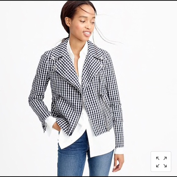 NWT! JCREW GINGHAM MOTORCYCLE JACKET - Picture 2 of 5